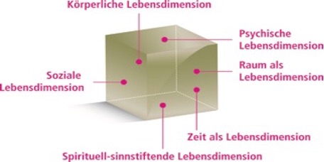 Illustration der verschiedenen Lebensdimensionen als Seiten eines Würfels